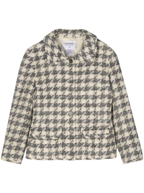 chanel single breasted houndstooth jacket.